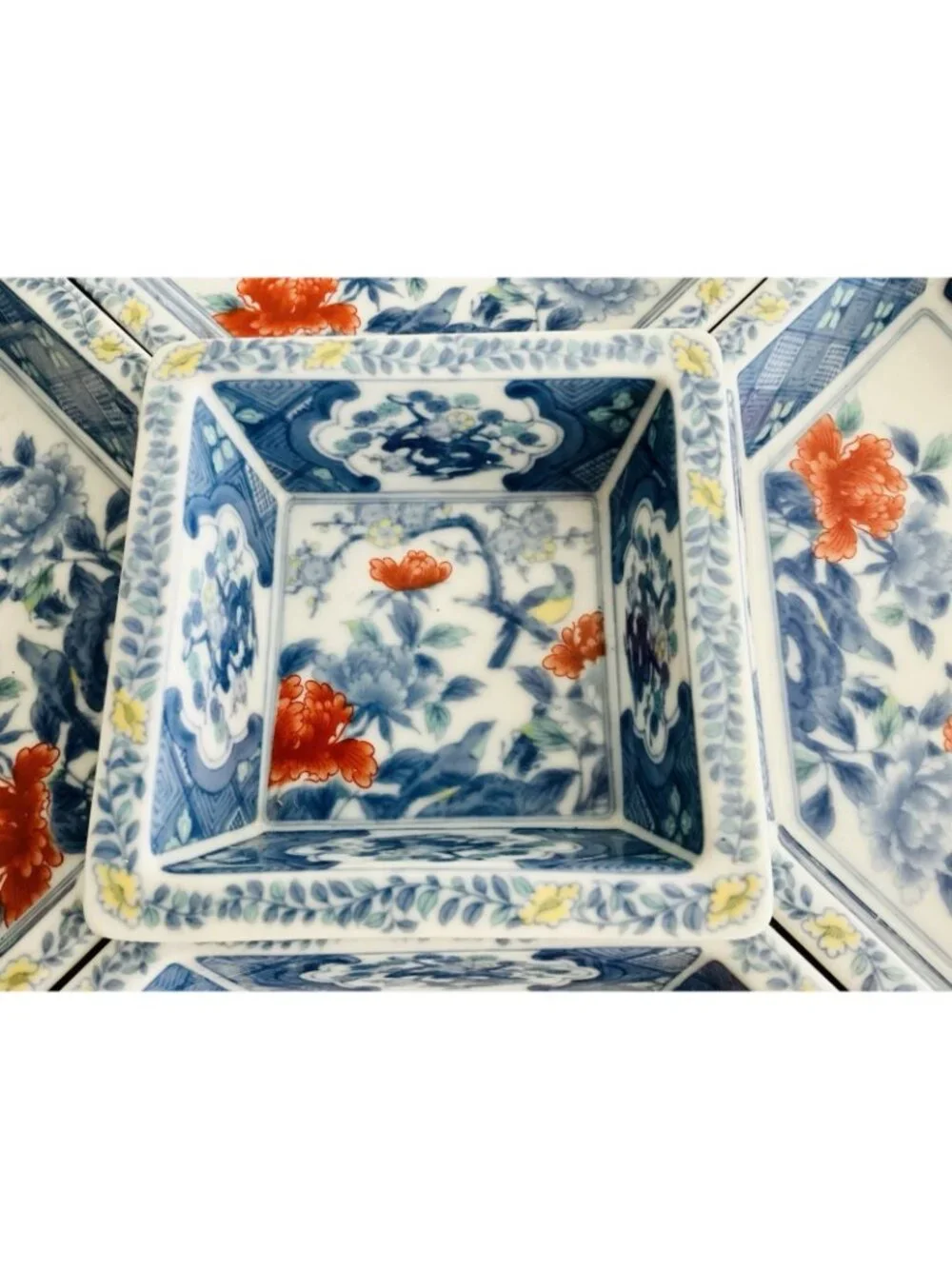 Chinoiserie Blue & White 5 Section Lazy Susan Serving Carousel Imari Porcelain
